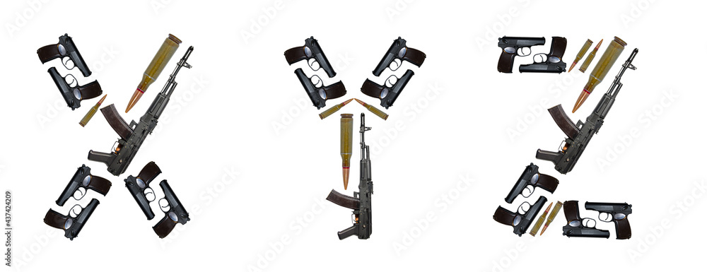 Fototapeta premium The letters X, Y, Z are made of weapons