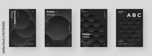 Abstract set Placards, Posters, Flyers, Banner Designs. Colorful illustration. 3d geometric shapes. Decorative neumorphism backdrop.
