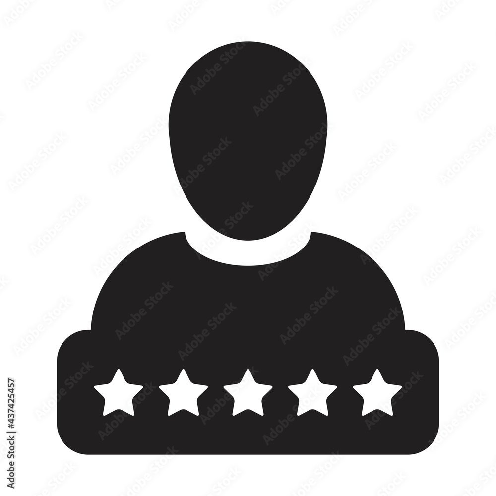 Social score icon 5 star rating vector male user person profile avatar symbol for in a glyph pictogram illustration Social score icon 5 star rating vector male user person profile avatar symbol for in a glyph pictogram illustration