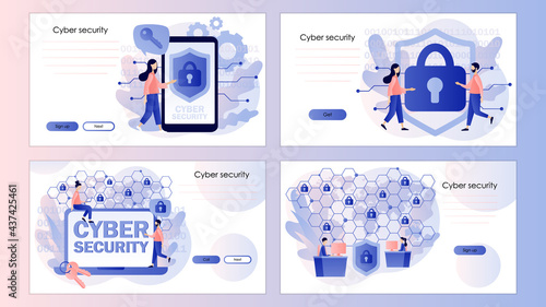 Cyber security. Global network security. Data protection. Computer services and electronic information. Screen template for landing page, template, ui, web, mobile app, poster, banner, flyer. Vector 