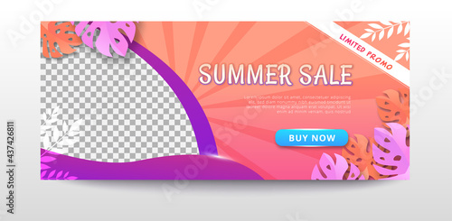 Summer sale web banner template with vibrant gradient color