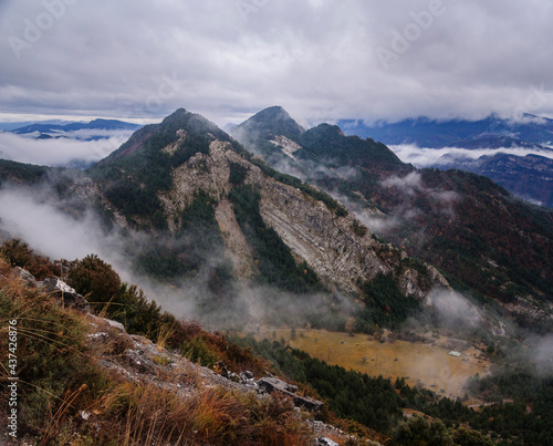 Autumn in the Alt Bergued   region  seen from the Devesa viewpoint in Coll de Pal  Bergued    Catalonia  Spain  Pyrenees 