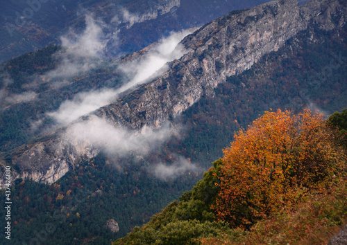 Autumn in the Alt Bergued   region  seen from the Devesa viewpoint in Coll de Pal  Bergued    Catalonia  Spain  Pyrenees 