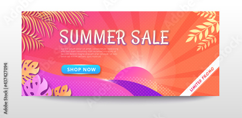 Summer sale web banner template with vibrant gradient color