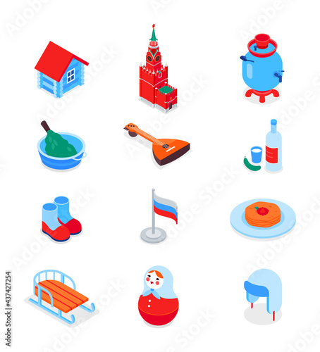 Russian symbols - modern colorful isometric icons set