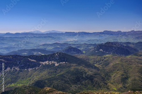 Comanegra summit views  the highest point of La Garrotxa  Girona province  Catalonia  Spain  Pyrenees 