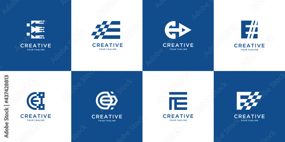 Set of elegant monogram letter e logo design Set of elegant monogram letter e logo design