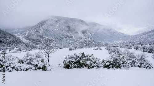 Gósol Valley after a spring snowfall (Berguedà, Pyrenees, Catalonia, Spain)