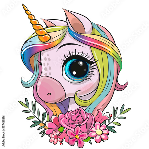 Unicorn with flowers on a white background