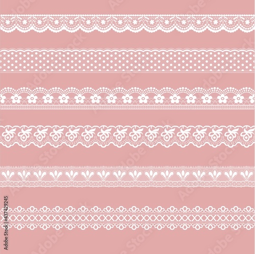 Lace ribbons set on pink background. Vector illustration