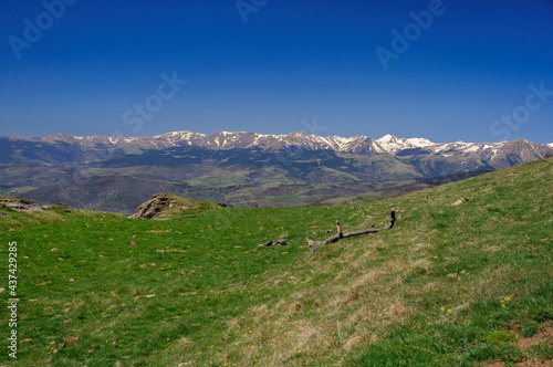 Green meadows views near to the Comanegra summit (Garrotxa, Catalonia, Spain, Pyrenees) photo