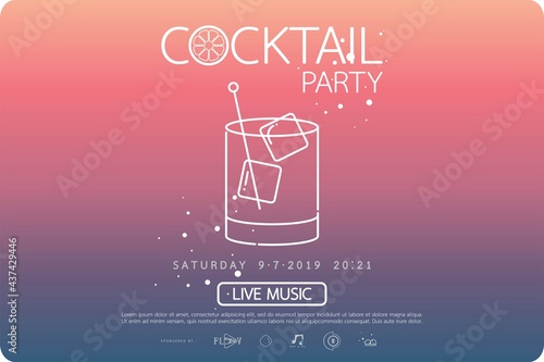 Night cocktail party poster template. cocktail party invitation poster. Poster design with cocktail glass on gradient background.