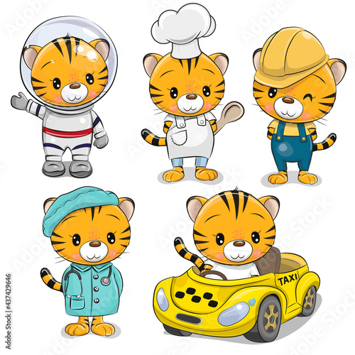 Cute Cartoon Tigers isolated on a white background