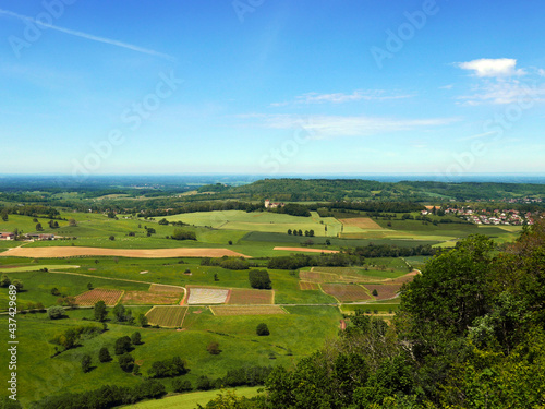 bellissimo e rilassante panorama di campi coltivati nella regione francese del Jura