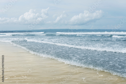 Sandy yellow-white picturesque sea beach, summer background