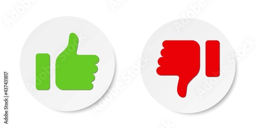 Set of like and dislike icons in different style, thumb up and thumb down buttons
