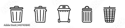 Set of trash can related vector line icons.