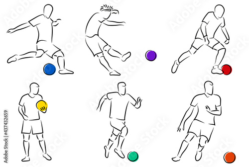 Fußballer Konturen Zeichnungen Gezeichnet Vektor Grafik Soccer Lineart