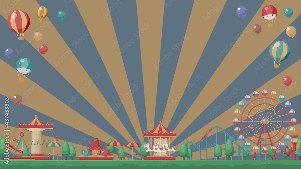 かわいい遊園地の背景_イラスト素材_レトロ_16:9