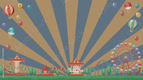 かわいい遊園地の背景_イラスト素材_レトロ_16:9
