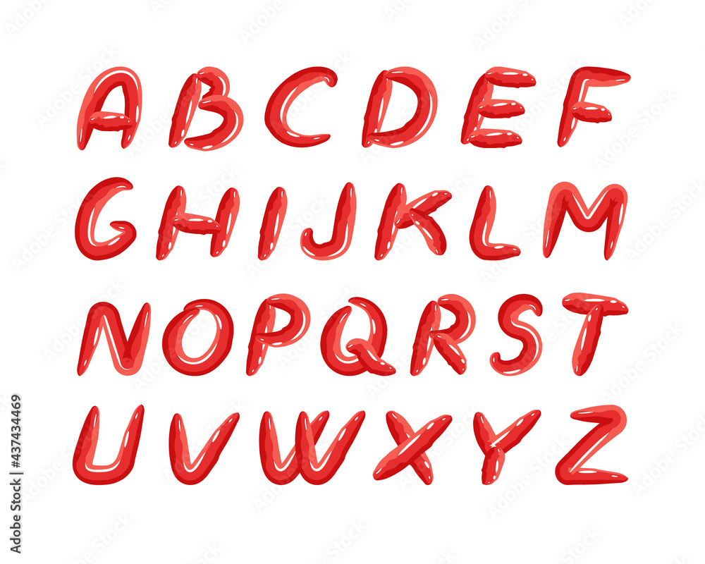Alphabet. Font. Red letters. Vector illustration of ABC