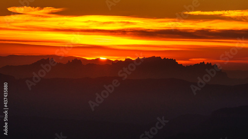 Sunset over Montserrat  seen from the Tur   de l Home summit  Montseny  Barcelona  Catalonia  Spain 