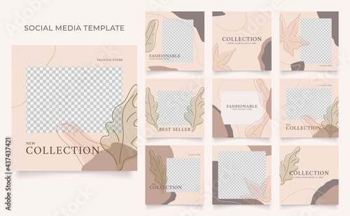 social media template blog fashion sale promotion. fully editable instagram and facebook square post frame organic sale poster. brown khaki white ad banner vector background