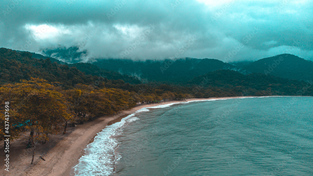 Winter Autumn Cold Island Fog Beach Rainforest Background Nature Trees Leaves Green Blue Landscape Cloud Castelhanos Ilhabela Brazil