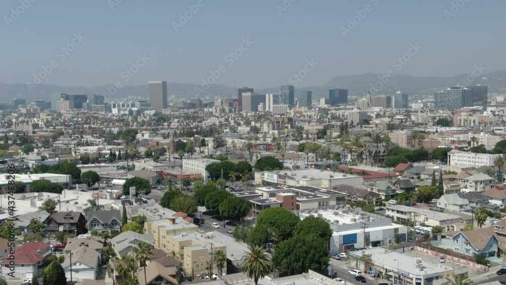 Aerial Los Angeles Telephoto Pico Union and Wilshire Center Forward California USA Aerial Los Angeles Telephoto Pico Union and Wilshire Center Forward California USA
