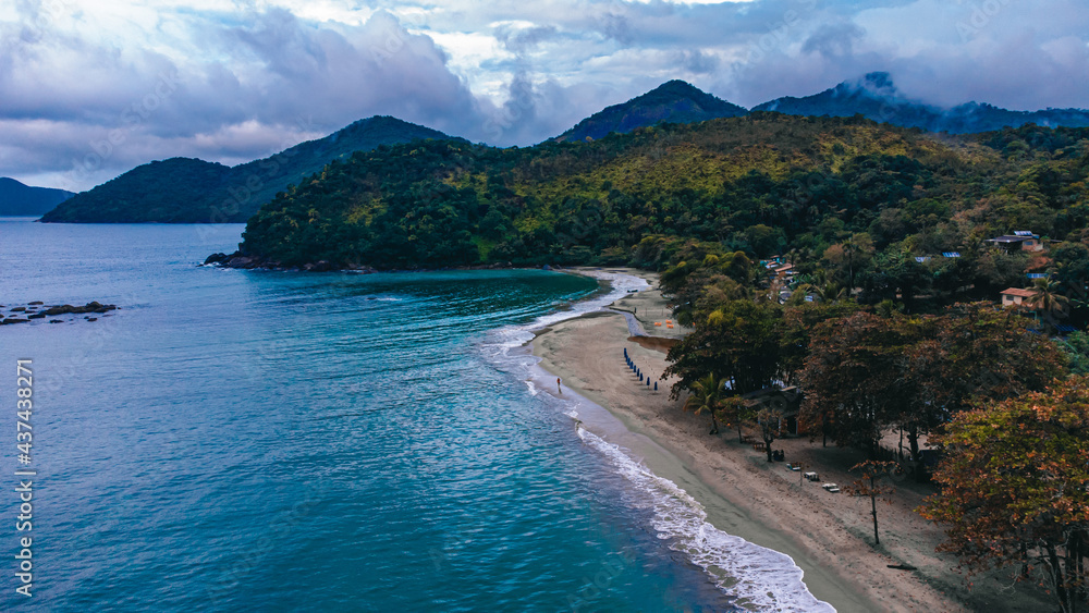 Winter Autumn Cold Island Fog Beach Rainforest Background Nature Trees Leaves Green Blue Landscape Cloud Castelhanos Ilhabela Brazil