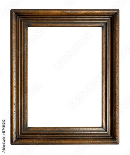 antique simple vertical rectangle dark brown wooden picture frame isolated on white background