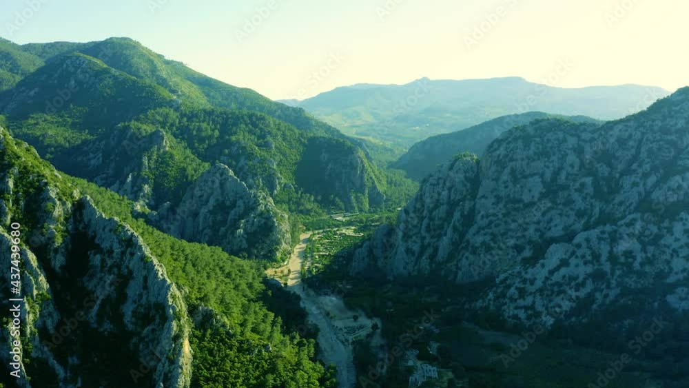 Aerial view of valley near ancient Olympos ruins, city located in Antalya region, Turkey Aerial view of valley near ancient Olympos ruins, city located in Antalya region, Turkey