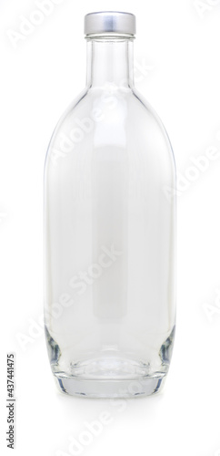 Glass bottle with metal cap of 1 liter. Without label and isolated on white background.
