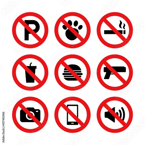 Prohibition and restriction signs vector set