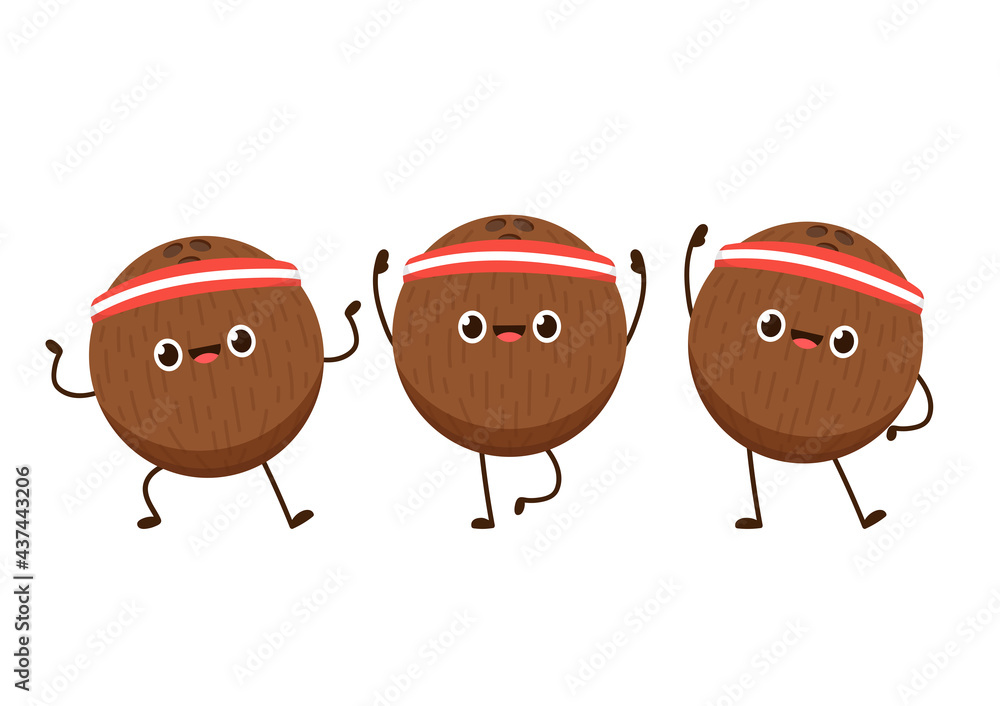 Coconut cartoon character. Vector flat illustration isolated on white background.