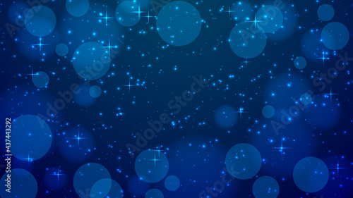 Beautiful festive background of 2560 x 1440 pixels, in blue tones, with stars and highlights. Vector design for decoration of holiday cards, banners, stickers, covers, interiors, etc.