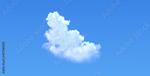 single cumulus cloud on blue sky isolated. computer generated nature 3D illustration