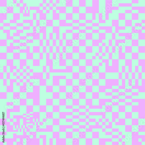 Glitch checkered pattern in candy colors. Seamless vector