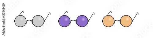 Illustration of colored glasses. Set of vector drawings of sunglasses on a white background.