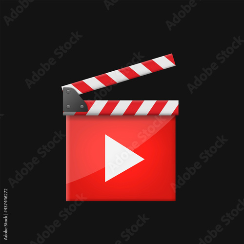 Red square Movie clapper board with play sign