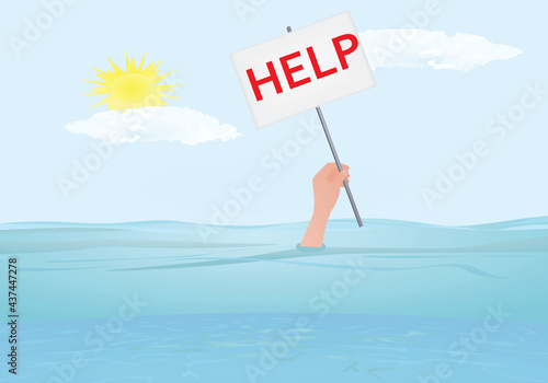 Hand in sea. drowning. vector
