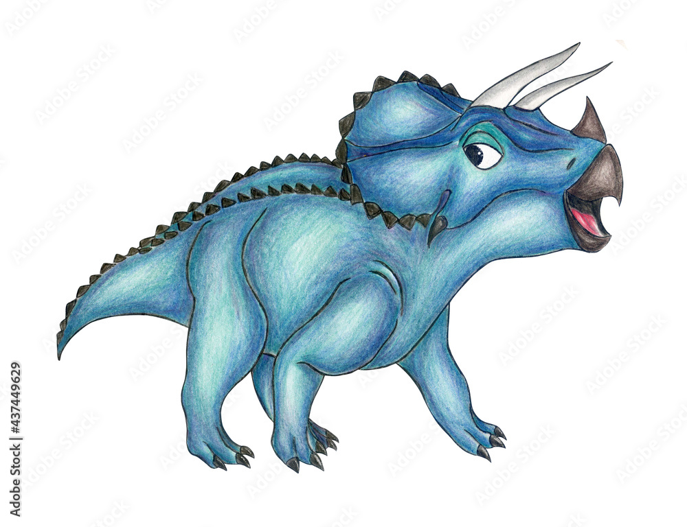 Fototapeta premium Triceratops dinosaur. Hand painted dinosaurs isolated on white background. Predator animal of the prehistoric period. Illustration. Watercolor. Template. Hand drawing. Clipart. Close-up