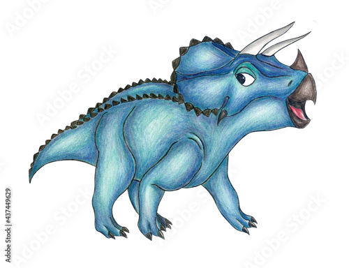 Triceratops dinosaur. Hand painted dinosaurs isolated on white background. Predator animal of the prehistoric period. Illustration. Watercolor. Template. Hand drawing. Clipart. Close-up