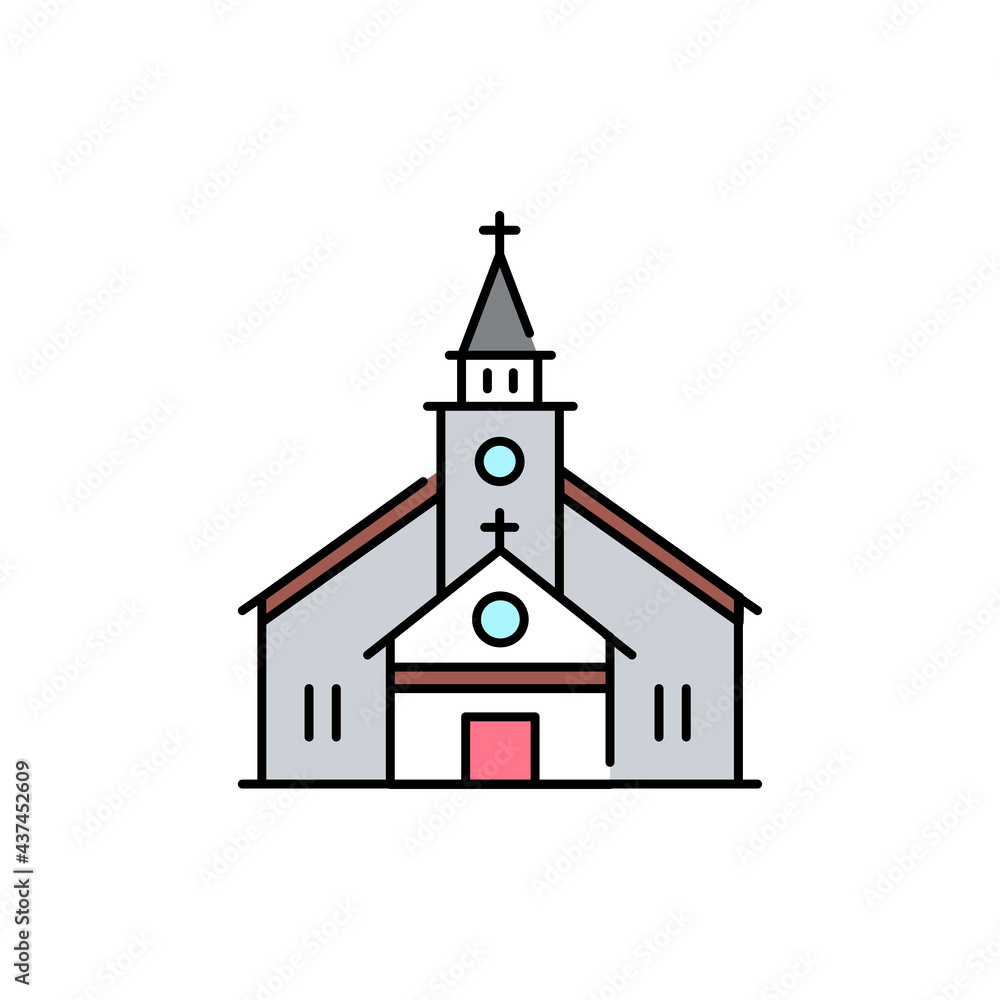 Church building line color icon. Religion. Sign for web page