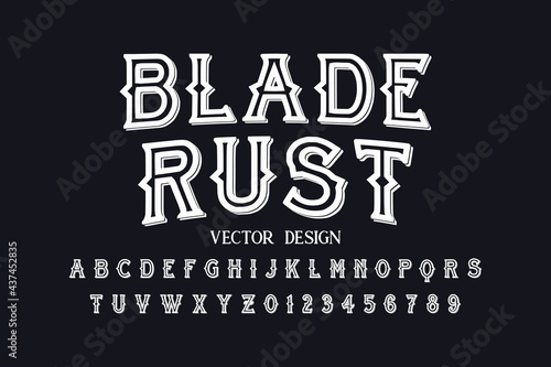 vintage font, purple and white background, vector alphabet, letters and numbers, typography