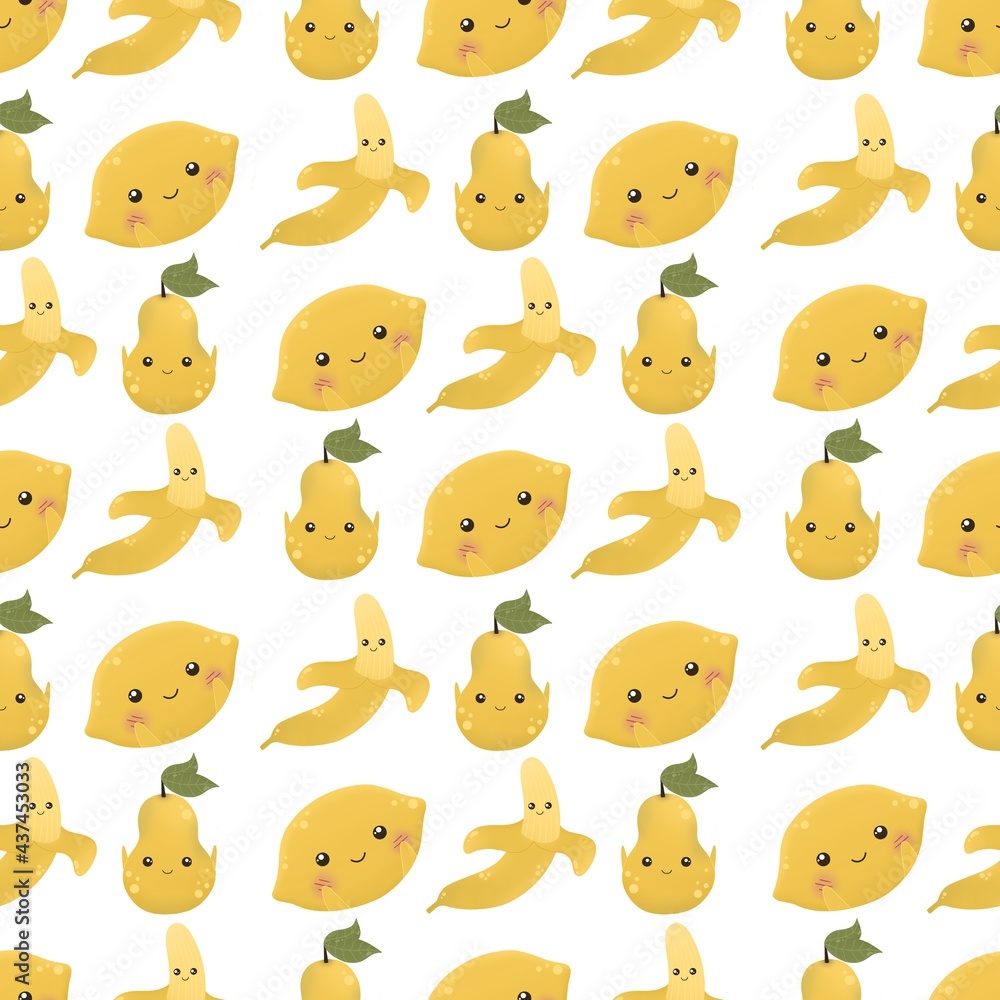 Fototapeta premium banana, lemon and pear pattern 
