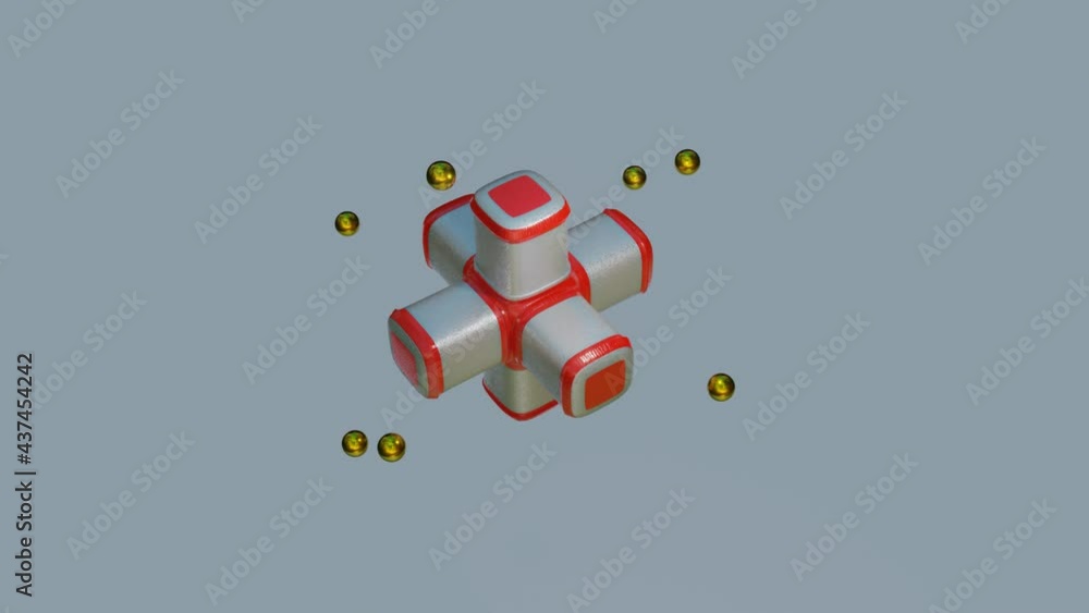 golden spheres fly and bump against a rotating three-dimensional abstract figure. looped animated background. 3d render golden spheres fly and bump against a rotating three-dimensional abstract figure. looped animated background. 3d render