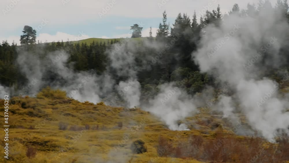 Craters of The Moon Geysers Park, New Zealand. Steam from geothermal valley. Slow motion Craters of The Moon Geysers Park, New Zealand. Steam from geothermal valley. Slow motion