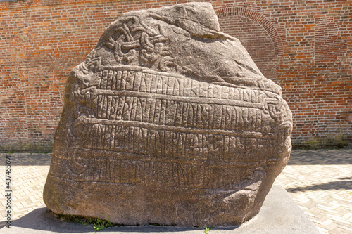Принти на полотні Jelling stone, copy of runestone from Denmark standing in Utrecht