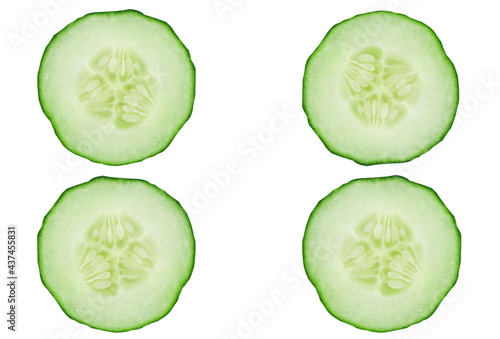 Fresh sliced cucumber isolated on white background.